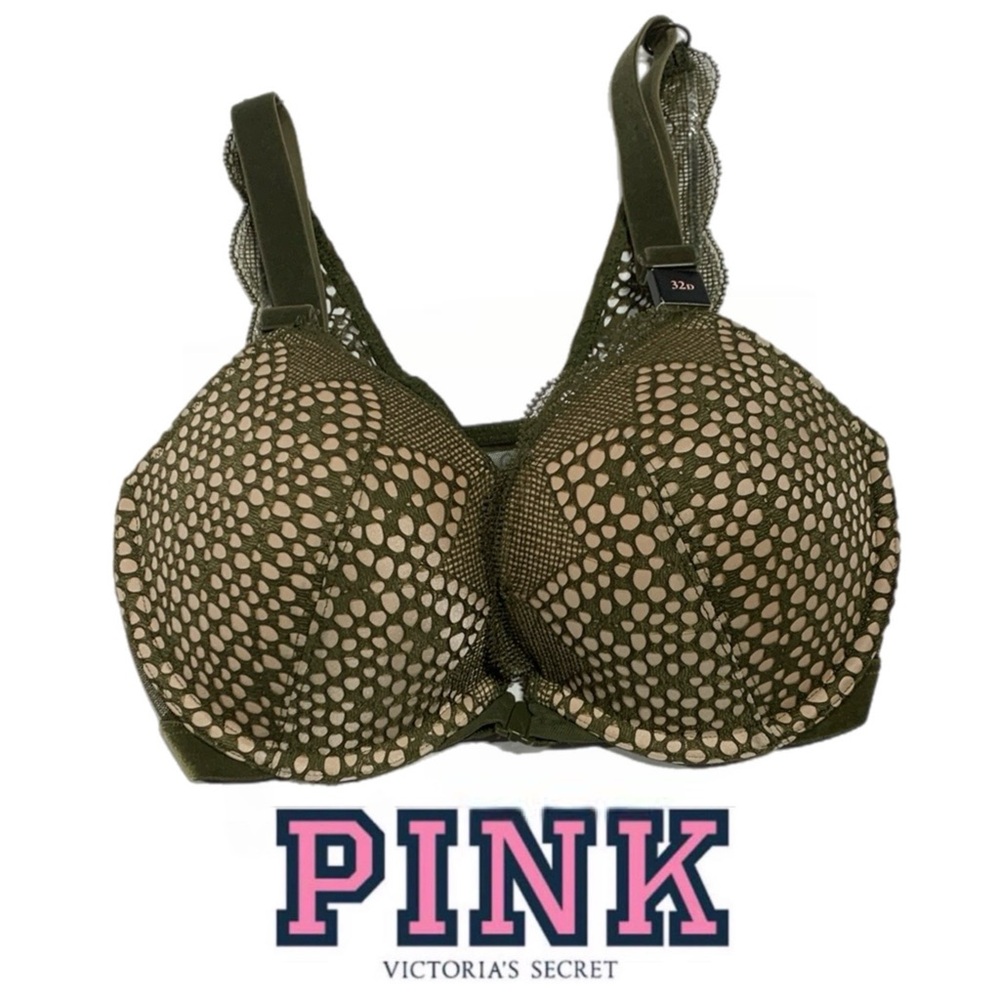 Victoria’s Secret‎ - 32D - 7140 - Olive Green Lace Bra w/ Velvet Straps